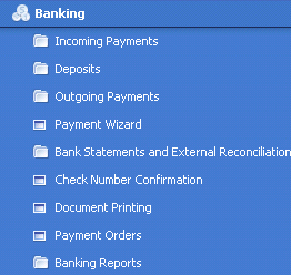 SAP Business One Banking Module Menu